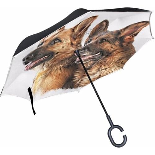 Drawing Dog German Shepherd Folding Reverse Umbrella Double Layer Inverted Windproof Rain Car Umbrellas For Women