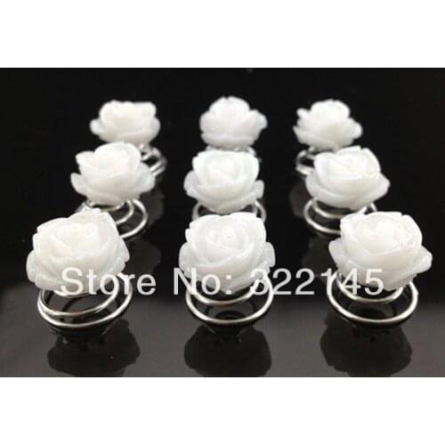 100PCS White Rose Flower Bridal Wedding Hair Twists Spins Pins Hair Accessory H99