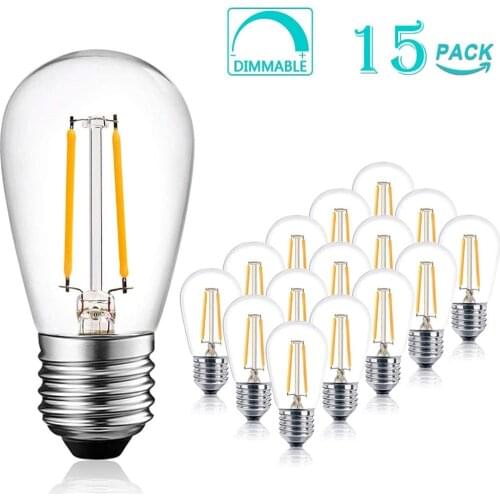 15 Pack LED S14 Replacement Light Bulbs, Equivalent to 11W, Shatterproof, Warm White Edison Bulbs for Outdoor String Lights