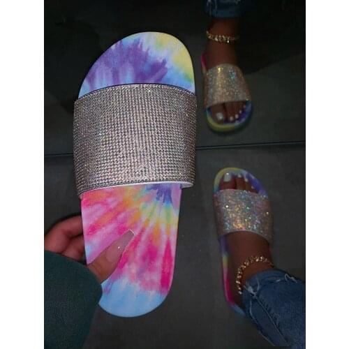 2020 spring comfortable wild large size ladies starry sky flat rhinestones wild slippers wholesale