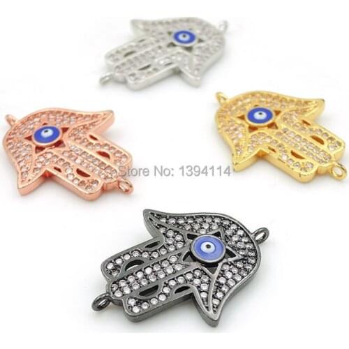 27*21*3mm Micro Pave Clear CZ Hand Of Piercing Star Connectors With Enamelling Blue Eye Fit For Making Bracelets Jewelry