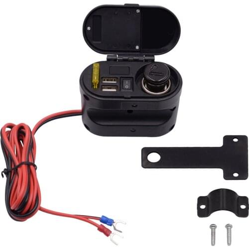 5V 3.1A Dual UBS Port 12V-24V Motorcycle Cigarette Lighter USB Charger Built-In 20A Fuse For Lighting A Cigarette Black