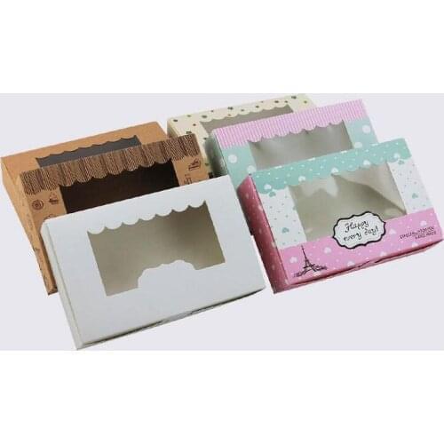 50pcs Cake Boxes and Packaging Kraft Paper Box With Window Cupcake Packaging Box Home Party Handmade Cookie Gift Boxes