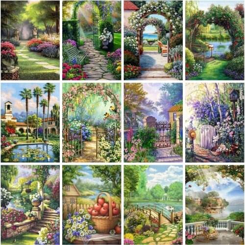 YI Bright 5D DIY Diamond Painting Garden Full Pasting Drill Handmade Gift Diamond Embroidery Landscape Mosaic Road Home Decor