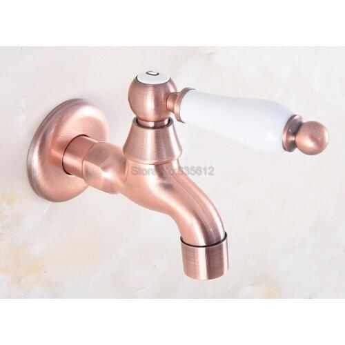 Antique Red Copper Wall Mount Bathroom Mop Pool Faucet Wall Mounted Ceramic handle tav333