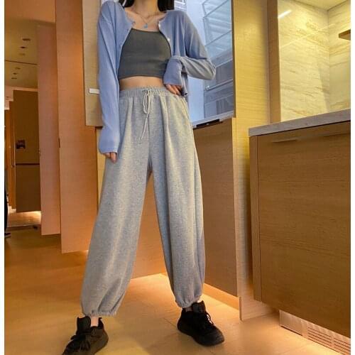 High Waisted Pant Plus Size Women Pants Gray Sweatpants Bloomers Loose-fitting Feet New Bloomers Casual Thin Wild Sport Trousers