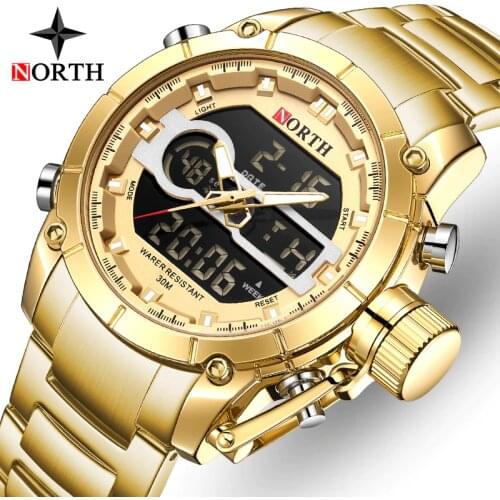 NORTH Top Luxury Brand Mens Watches Fashion Sport LED Quartz Casual Waterproof Wrist Watch Military Clock Male Relogio Masculino