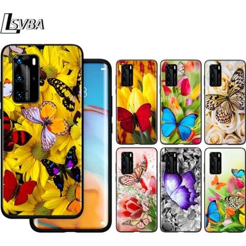 Colorful Flower Butterfly For Huawei P40 P30 P20 P10 Pro Lite E Plus 4G 5G P9 P8 Lite P Smart Z S Plus Soft Black Phone Case