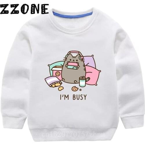 Childrens Hoodies Kids Kawaii Fat Cat Busy Funny Cartoon Sweatshirts Baby Pullover Tops Girls Boys Autumn Clothes,KYT5350