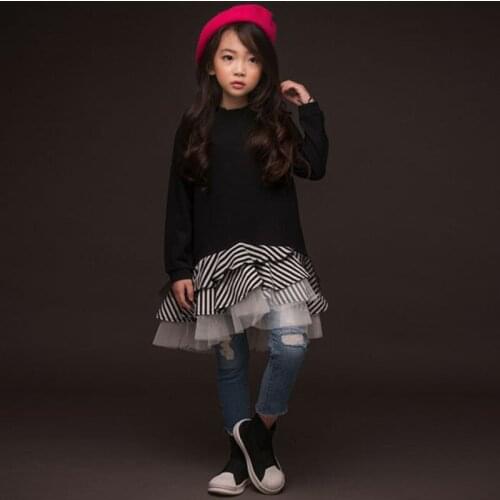 Cotton ruffles kids dresses for girls 10 12 years sweatshirts long sleeves teenage girls princess party dress autumn clothes