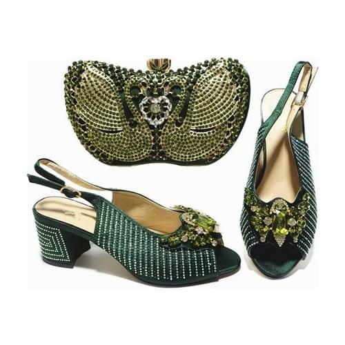 Doershow new fashion green Italian Shoes With Matching Bags African Women Shoes and Bags Set For Prom Party Summer Sanda HAL1-19
