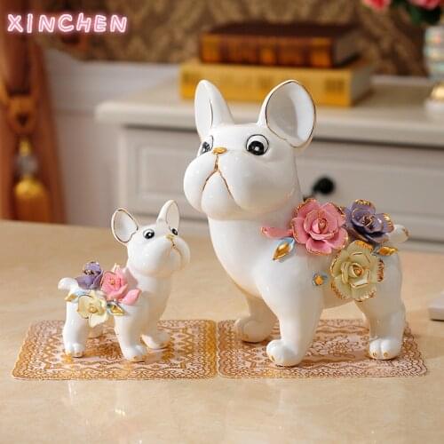 Porcelain Dog Figurines Decoration Home Handmade Ceramic Animal Statue for Dog Lover Table Decor Cute Birthday Housewarming Gift
