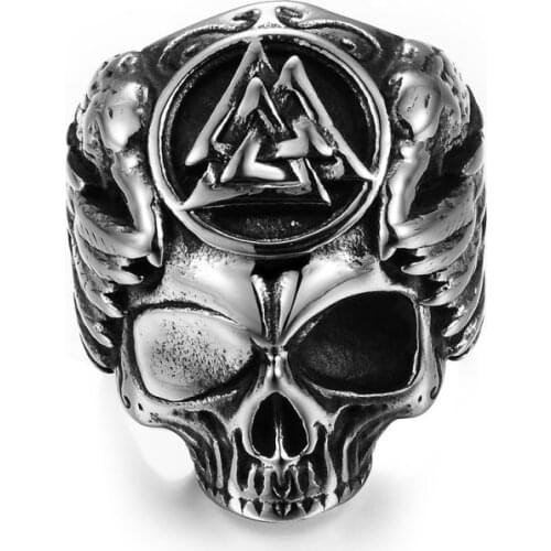 FDLK Mens Fashion Trend Viking Odin Punk Style Raven Skull Ring Party Performance Wear Accessories Holiday Gifts