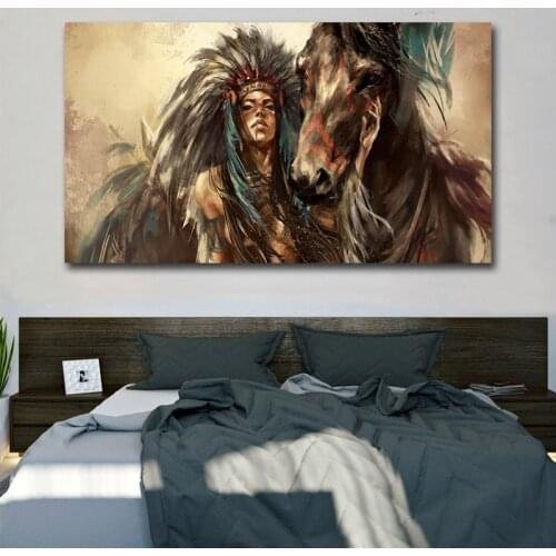 GOODECOR Canvas Painting Wall Art Pictures Prints Woman and Horse on Canvas No Frame Wall Poster Decoration for Living Room