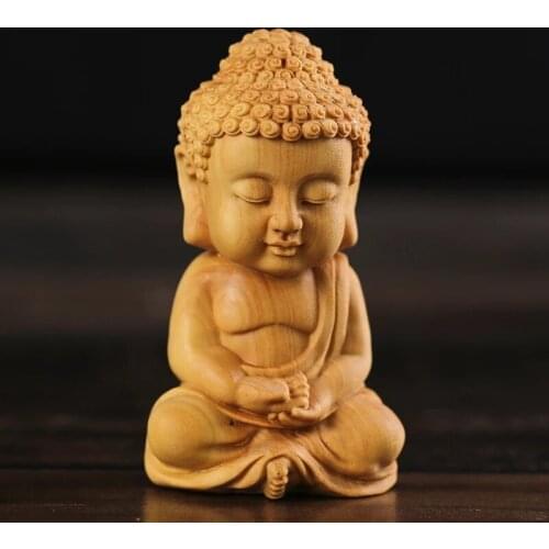 7CM Mini Sit Sakyamuni Buddha Chinese Wood Statue Carving Car Ornaments Crafts Gifts Buddha Statues for Home Decor