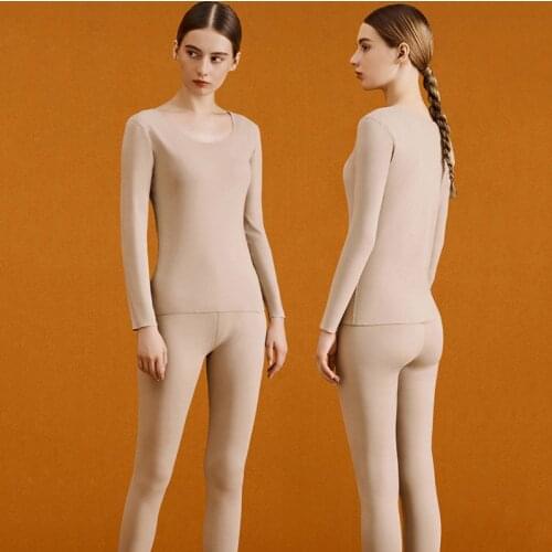 Womans Winter Thin Warm Underwear Set Lady Solid Thermal Clothing Classic Tops And Pants Suit Lingerie For Women Lingerie Set