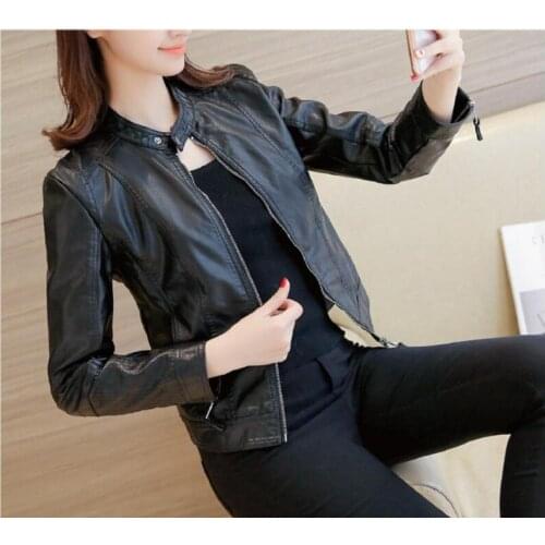 European Style O Neck Collar Pu Leather Jacket New Fashion Motorcycle Leather Clothing Women Slim PU Locomotive Jackets-1080