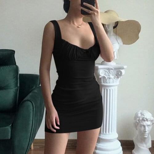 Summer Women Fashion Sexy Milkmaid Crop Mini Dress Ladies Solid Color Casual Home Short Dress