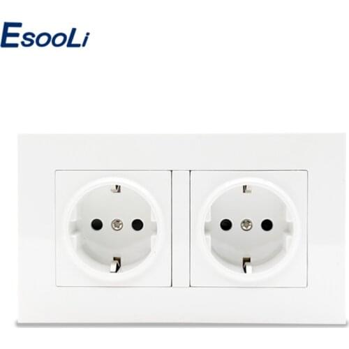 Esooli High Quality Wall Power Dual Socket Plug Grounded, 16A EU Standard Electrical Double Outlet 146 mm * 86 mm