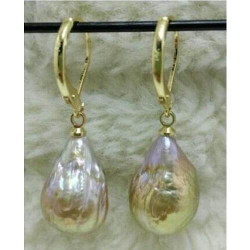 Free shipiing Huge AAA South Sea Natural Baroque Pearl Earrings 14K/20 YELLOW GOLD
