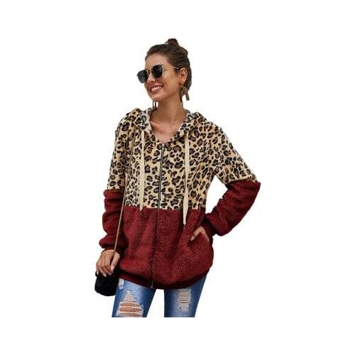 2021 Autumn Faux Fur Coat Women Leopard Teddy Coat Ladies Plush Hooded Winter Coat Women Fluffy Fur Teddy Jacket Female