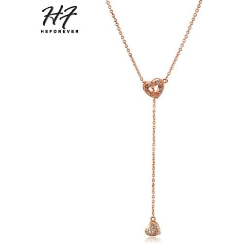 Heart Linked To Heart Pendant Necklace for Women Adjustable Rose White Gold Color AAA+CZ Fashion Jewelry for Girl N159 N348