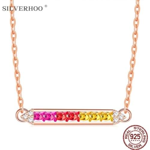 SILVERHOO Necklace For Women925 Sterling Silver Inlay Colorful Zircon Rainbow Type Pendent Necklace Elegent Life Stylish Jewelry