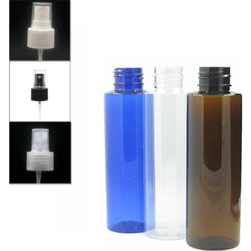 100ml empty clear/blue Cylinder Plastic Bottles pet bottle with white/black/transparent fine mist,sprayer x5