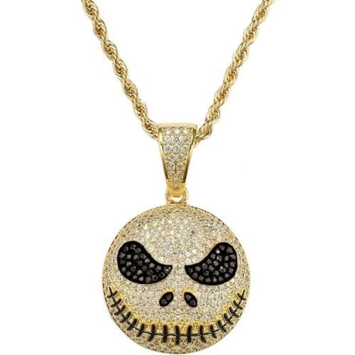 Christmas Skull Jack Crystal Pendant Hip Hop Gold Necklace