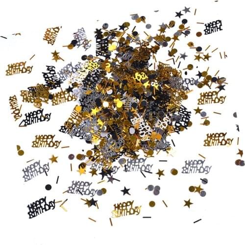 Happy Birthday Metallic Foil Confetti Sequins Table Scatter Scrapbook Embellishments Centerpiece, Black Gold and Silver