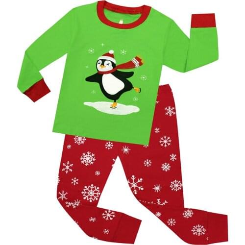 TINOLULING fashion new penguin christmas sleepwear kids cotton snowflake pajamas boys pijamas girls pyjamas PJS nightwear