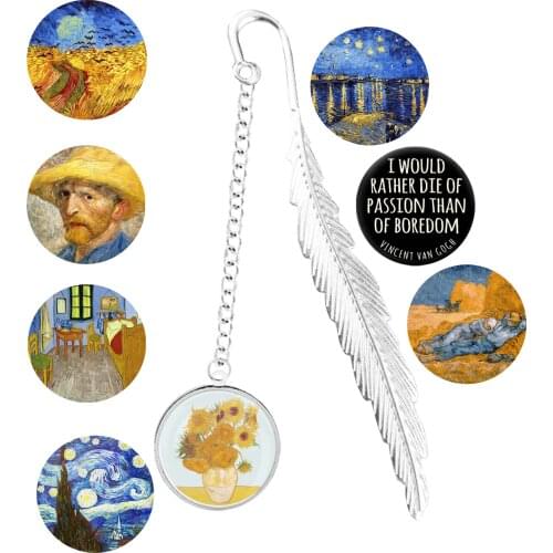 Vincent Van Gogh Metal Bookmark - Wheatfield with Crows - Cafe Terrace at Night - The Starry Night - Irises Sunflowers - Roses