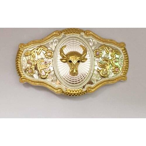High Quality Bull and Eagle Western Belt Buckle Silver With Gold