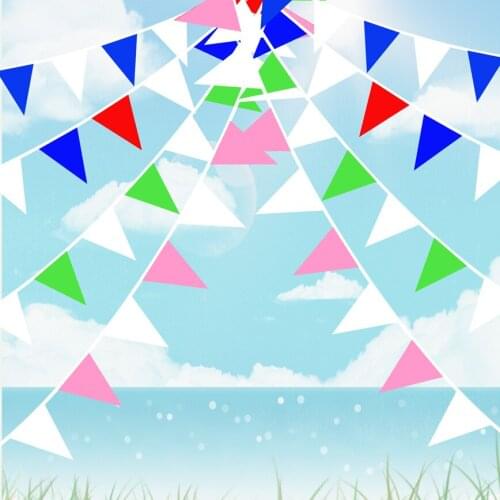 High Quality 8M Outdoor Silk Bunting Triangles Flag Garlands Wedding Banners Graduation Anniversary Birthday Party Hanging Decor
