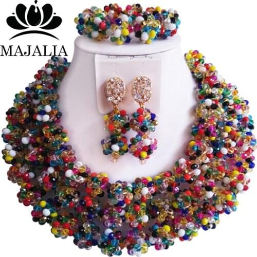 Majalia Fashion Nigeria Wedding African Beads Jewelry Set Multicolors Crystal Necklace Bridal Jewelry Sets 3CZ004
