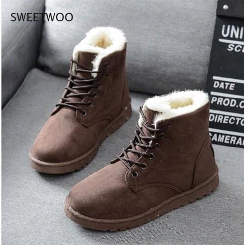 2021 Women Winter Snow Boots Warm Flat Plus Size Platform Lace Up Ladies Womens Shoes New Flock Fur Suede Ankle Boots Female