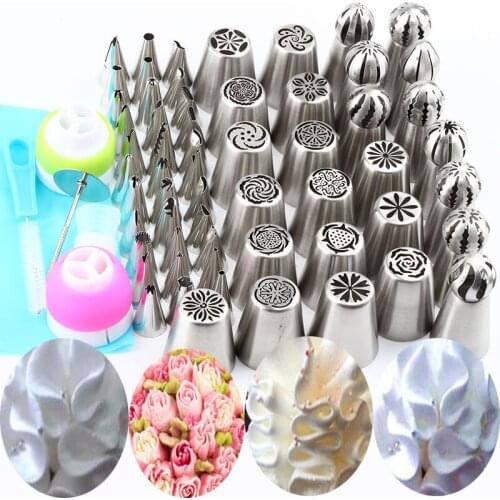 1Pcs Brush 3Pcs Coupler 1Pcs Pastry Bag 1Pcs Nail+60Pcs Tips Pastry Russian Piping Icing Ball Spherical Stainless Steel Nozzle