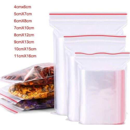 100Pcs/Pack Resealable Plastic Zip Lock Bags Clear Poly Zip lock Bag Food Storage Reclosable Vacuum Fresh Organize Bag