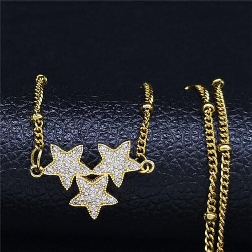 2020 Fashion Star Zircon Copper Stainless Steel Pendant Necklace for Women Gold Color Necklaces Jewelry collier femme N116S05