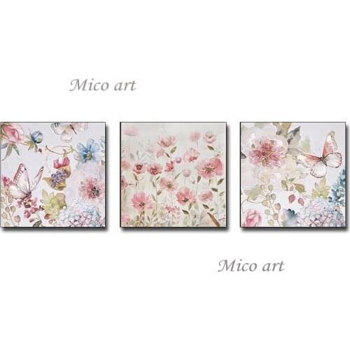 3 Panel Hand Drawn Peach Flower Picture Home Wall Decoration Spring Landscape Wall Decoration Canvas Wall Art For Living Room