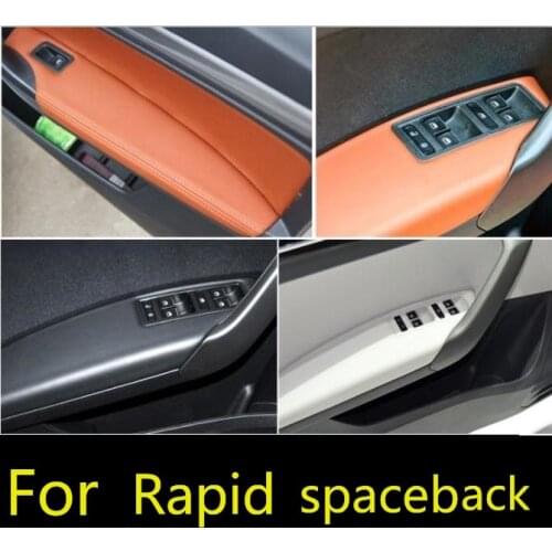 4PCS Microfiber Door Panels Armrest Leather Cover Protective Trim For Skoda Rapid spaceback with Mount Fittings car interior