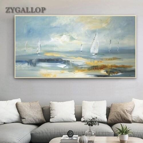 Canvas Print Sailing Boat At Sea Abstract Oil Painting Modern Home Decor Wall Art Pictures Scandinavian Style Posters and Prints