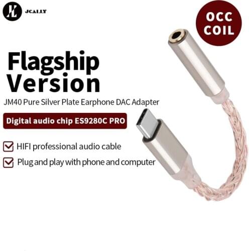 JCALLY JM40 ES9280C PRO Type C to 3.5mm Audio Decoding DAC Adapter Headphone Adapter Earphone Cable