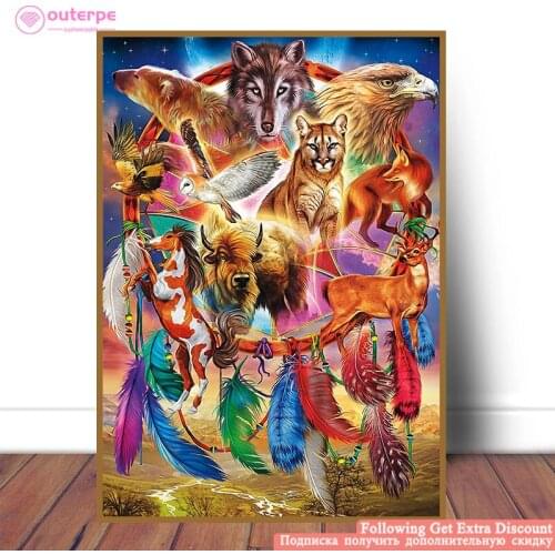 Spirit Animals 5D Diamond Painting Tiger Lion Eagle Wolf Full Drill Diamant Embroidery Kits Cross Stitch For Home Wall Decor