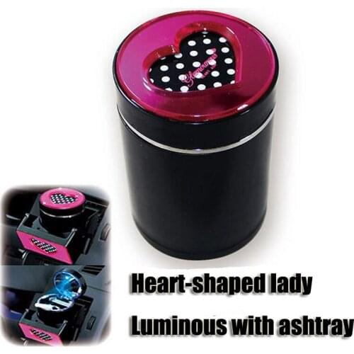 Car Ashtray Holder Cup with LED light auto accessories universal luminous lager-caliber Pink heart lady girl ashtray car styling