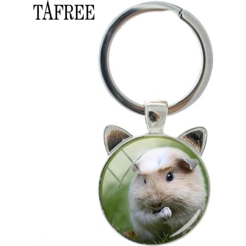 TAFREE Guinea Pig Keychain Key Chain Keyrings Gifts Round With Ear Shape Key Ring Car Bags Women Cute Jewelry QF800
