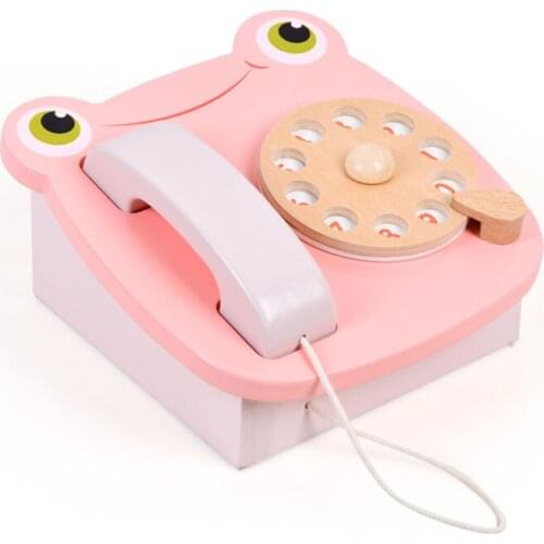 Childrens Wooden Telephone Toy Simulation Play House Pink Frog Montessori Educational Emotion Cultivation Toy Kids Gift
