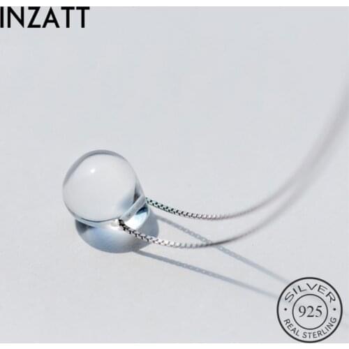 INZATT Romantic White Crystal Tear Waterdrop Choker Pendant Necklaces Real 925 Sterling Silver Box Chain Fine Jewelry For Women