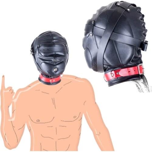 PU Leather Full Hood Mask Fetish Full Enclosed Head Harness Headgear BDSM Bondage Restraints Cosplay Slave Role Play Sex Toys