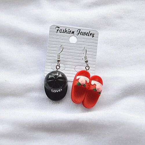 Korean fashion earrings creative asymmetric earrings sweet cartoon hats slippers simple earrings women jewelry
